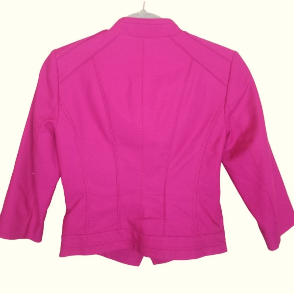 WHBM BLAZER JACKET HOT PINK 3/4 SLEEVES STRETCH SILVER ZIPPER SIZE 8 MEDIUM - Picture 3 of 16